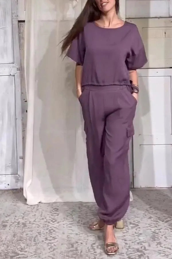 Round Neck Short-sleeved Top and Trousers Suit👕👖Buy 2 Sets Free Shipping