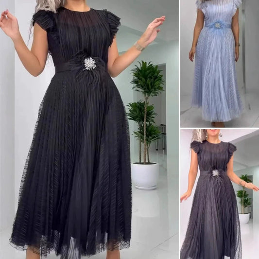 Gauze Spun Pleated Slim Fit Dress