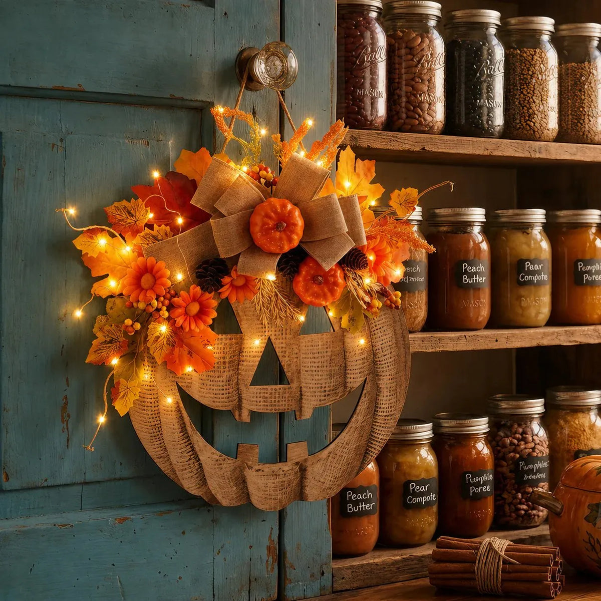 🔥HOT SALE🔥🎃✨ Lighted Burlap Pumpkin Wreath