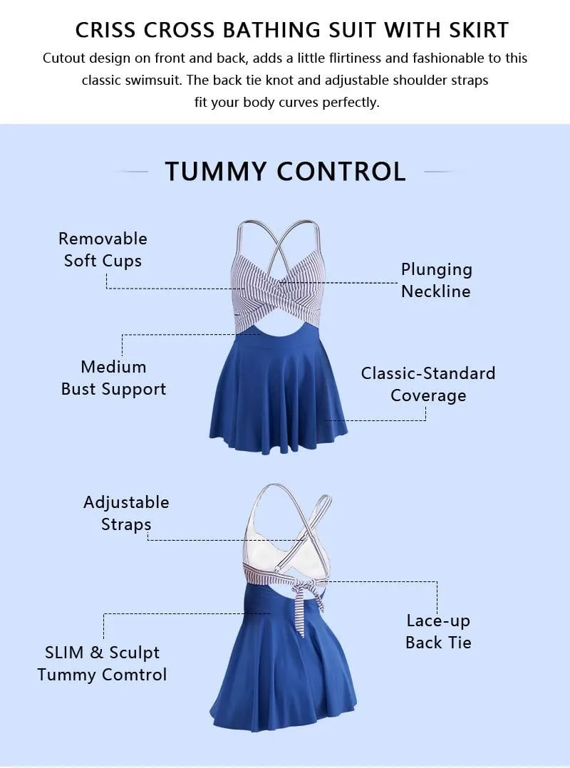 ⚡Hot Sales 57% OFF🔥👙Women’s V Neck One Piece Swimdress – Tummy Control Cutout High Waist Bathing Suit