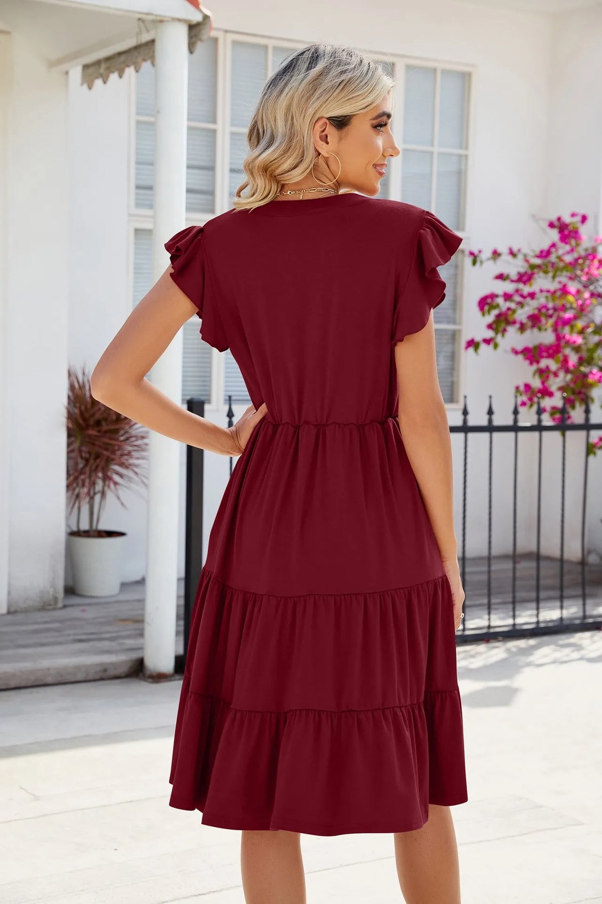 Women's Casual Ruffle Sleeve V-Neck Dress (Buy 2 Free Shipping)