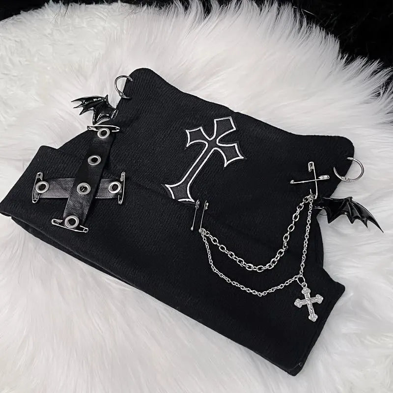 🔥Last Day 49% OFF - 🖤🦇Gothic Cat Ear Beanie with Punk Chain & Bat Charm
