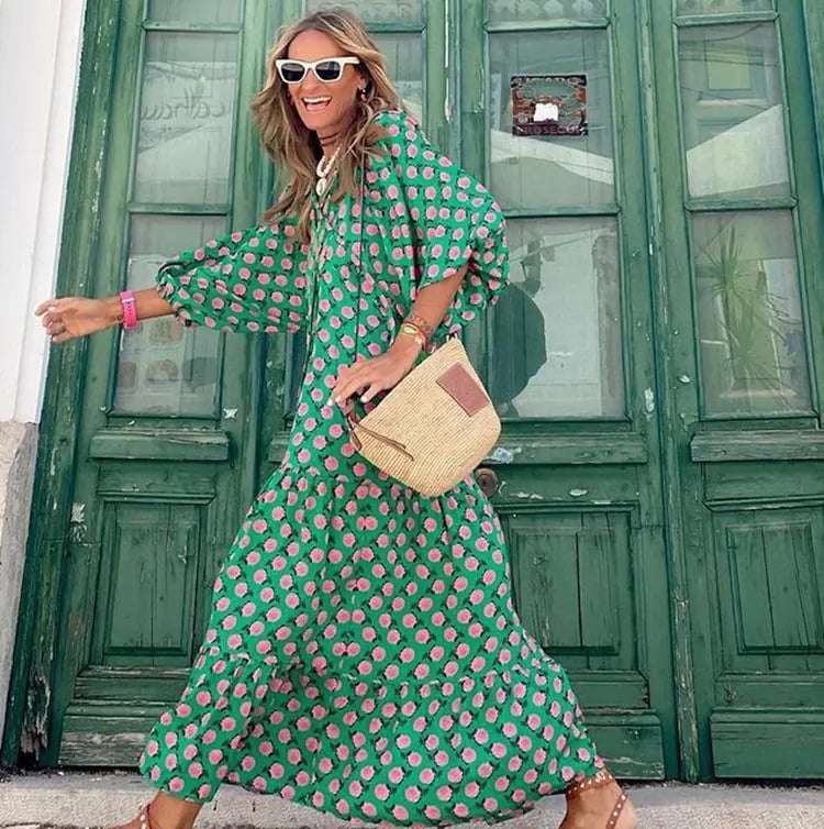 WOMEN'S PUFF SLEEVE FLORAL BOHO MAXI DRESS (BUY 2 FREE SHIPPING)