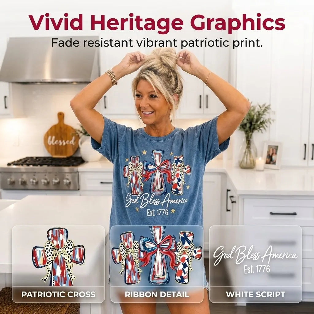 ⭐ God Bless America Women Washed T-Shirt - Vintage 250th Anniversary USA Gift Tee🎆