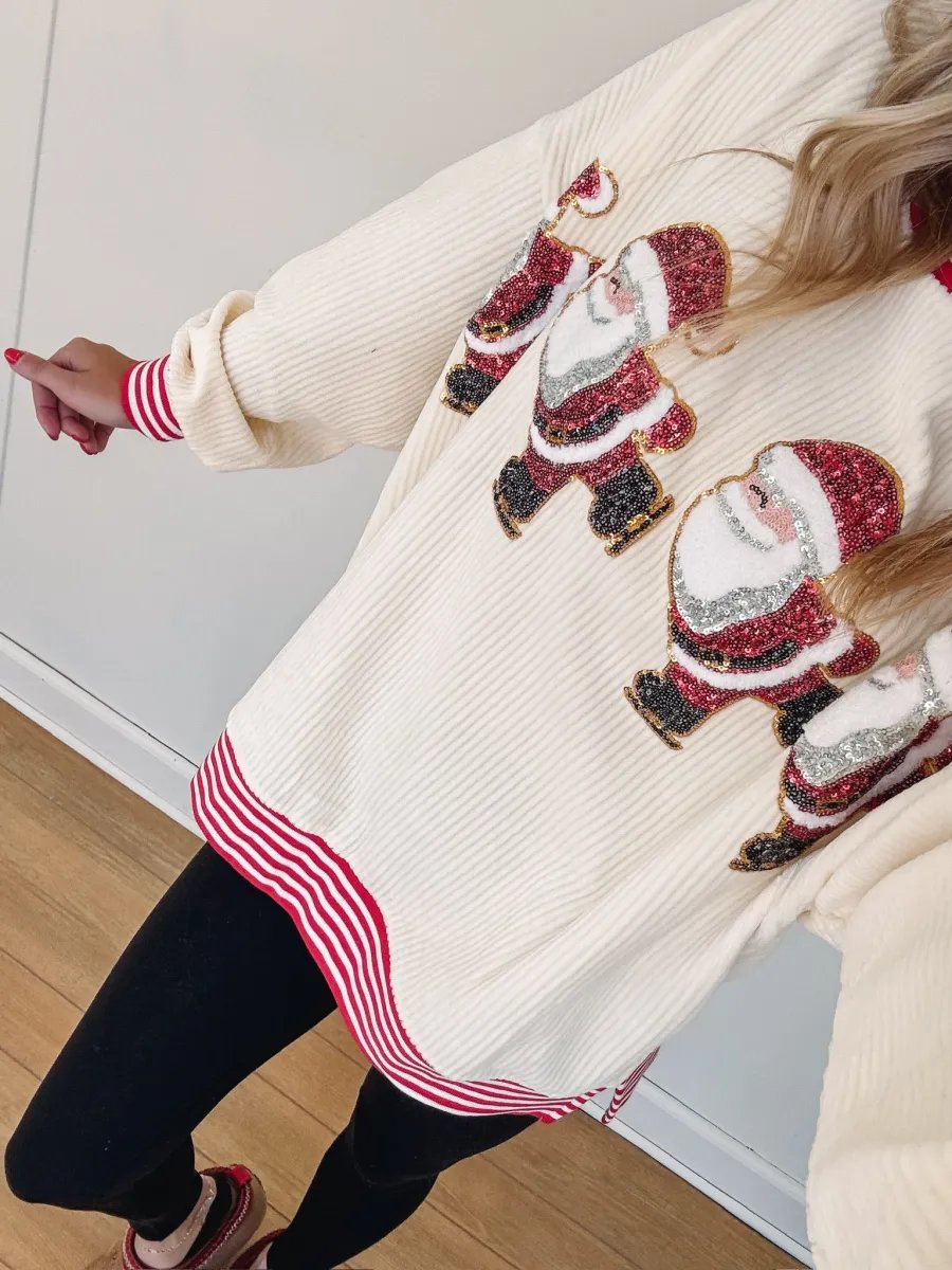 Skating Santa Sequin Pullover (Buy 2 Free Shipping)