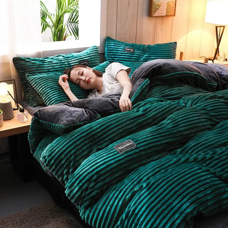 (🔥Big Sale)AB Sided Thicken Corduroy Velvet Winter Bedding Set Full Queen King Size Duvet Cover(Free Shipping)