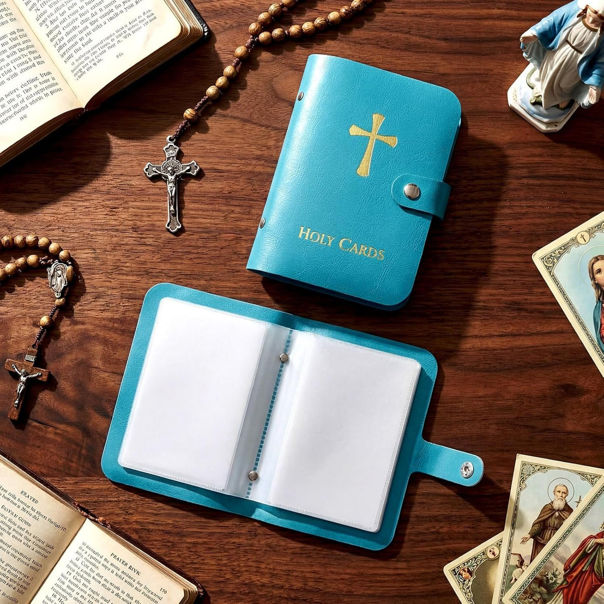 🎉✝️ Catholic Leather Holy Card Holder – Pocket Prayer Card Organizer with Snap Closure