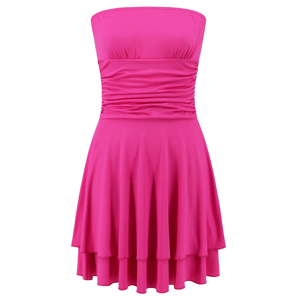 👗Women's Solid Ruched Backless Tiered Layer Tube Dress👗