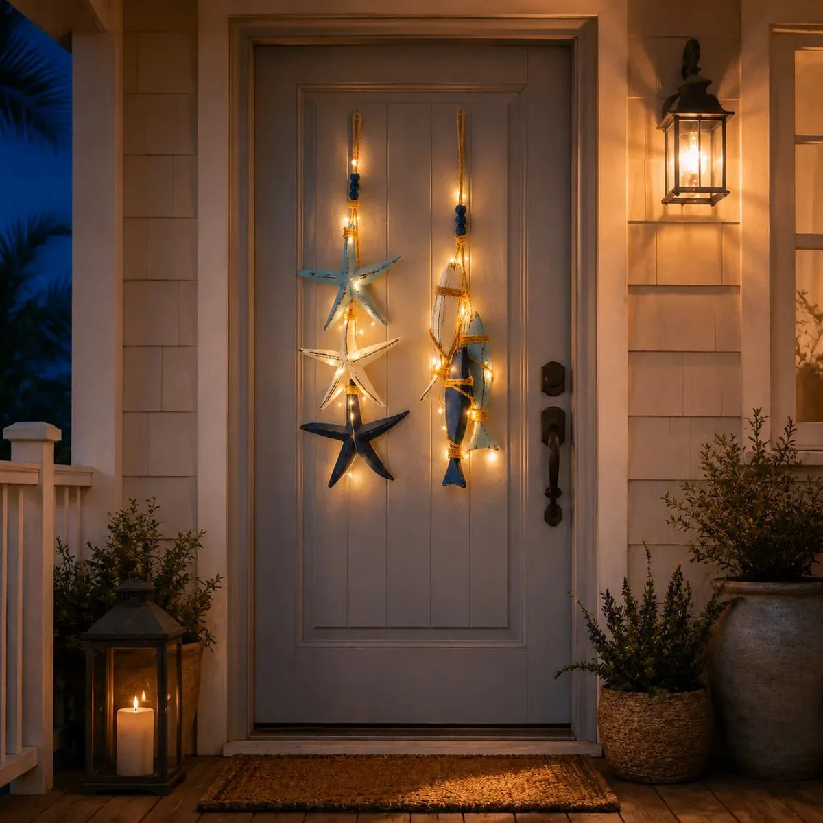 🎉⭐2026 HOT SALE🐟🌊Lighted Coastal Wooden Starfish & Fish Hanging Decor