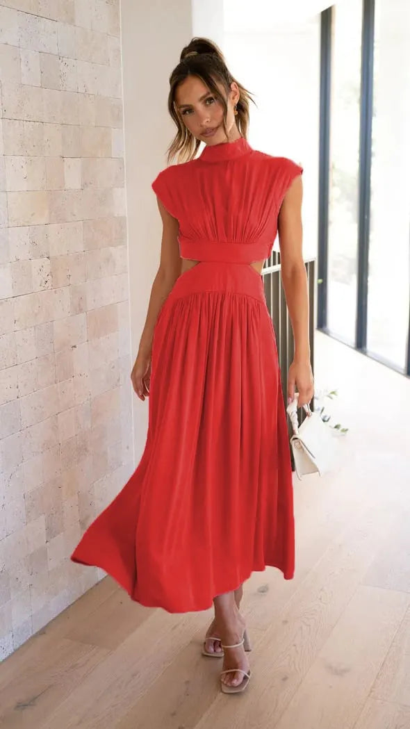 Cutout Waist Pocketed Vacation Midi/Mixi Dress