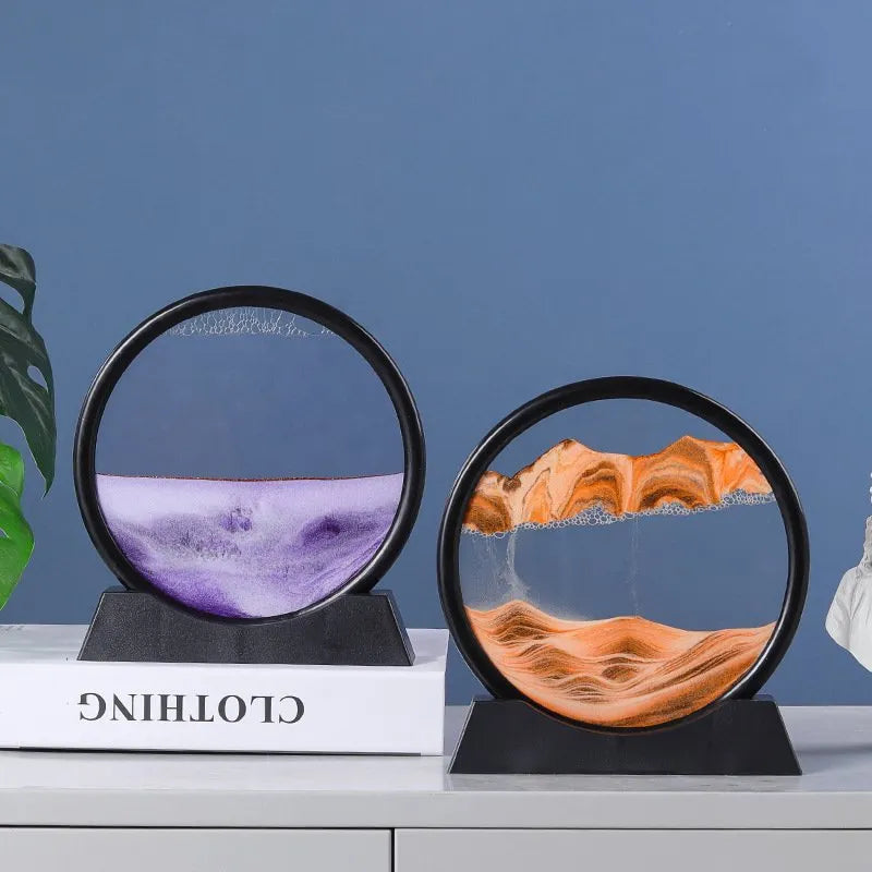 Moving Sand Art Picture Round Glass 3D