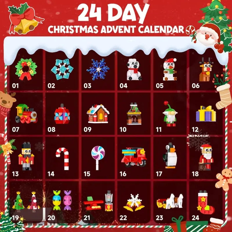 🎉⏳ Limited Stock 49% OFF🎄24-Day Christmas Surprise Building Block Countdown Calendar | 24 Daily Compartments with Surprise Toys for a Fun Screen-Free Holiday Tradition 🎁