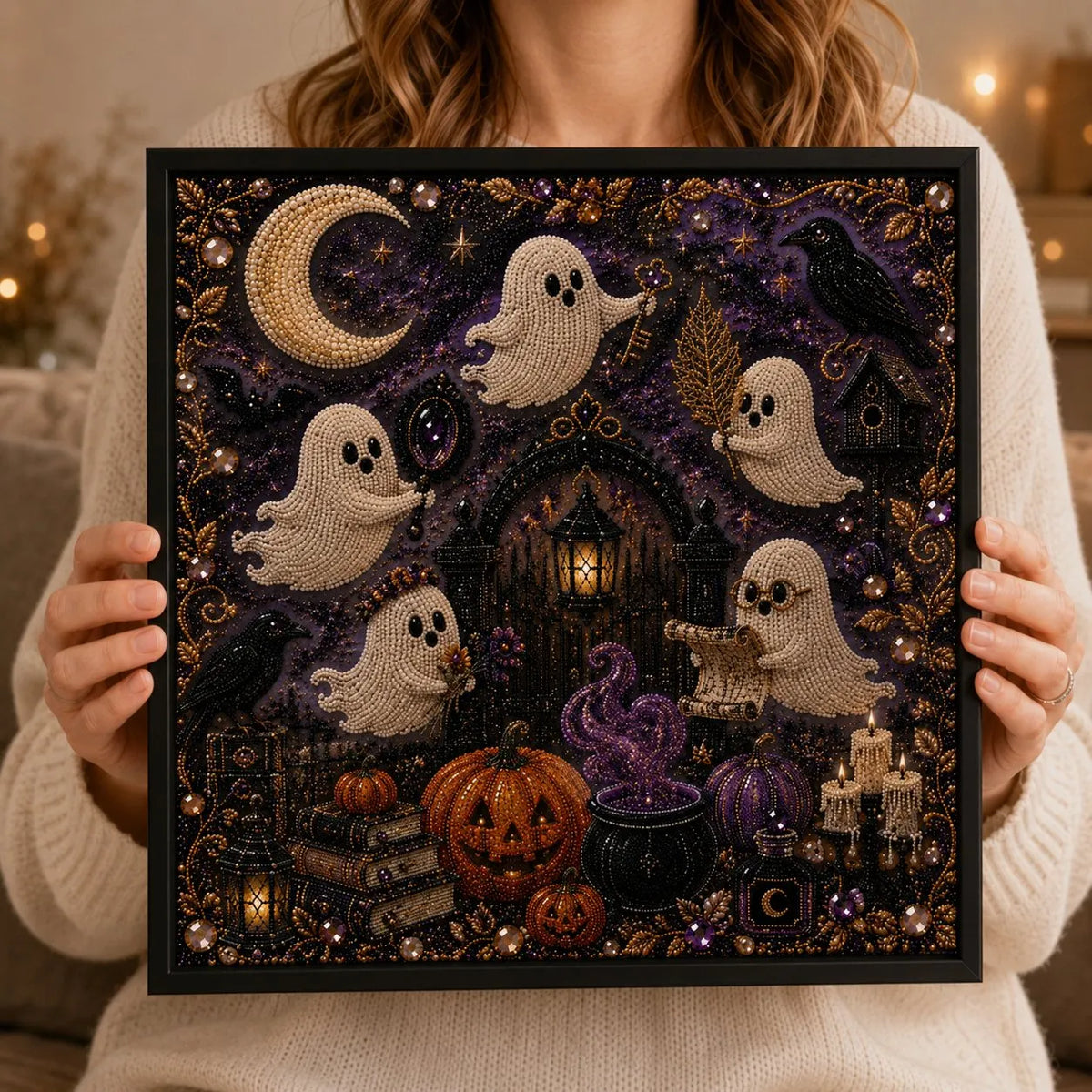 🔥Last Day 49% OFF - 👻 Cute Ghosts Pumpkins 3D Pearl Mosaic Art Kit Halloween Decor (No Mess, Beginner), Age 8+(📦Buy 2 Free Shipping)