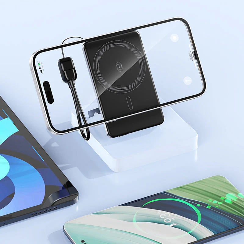 🔥HOT SALE🔥✨ 3-in-1 Magnetic Portable Charger – Wireless, Built-in Stand, Slim 🍃