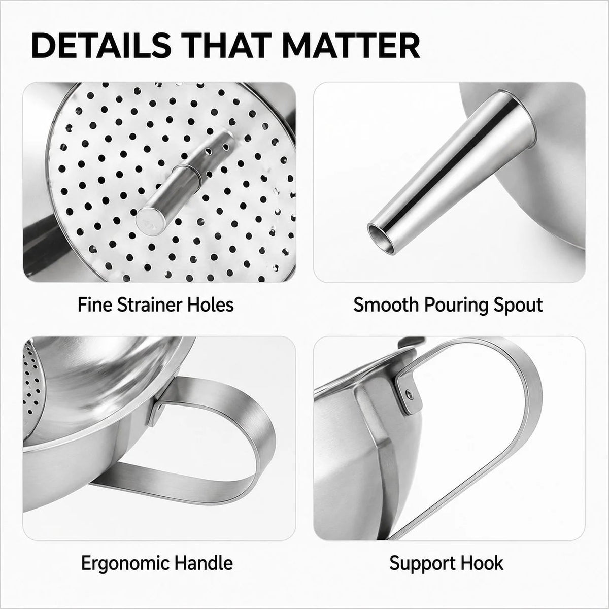 🔥HOT SALE🔥5 1/2-Inch Stainless Steel Funnel with Detachable Strainer