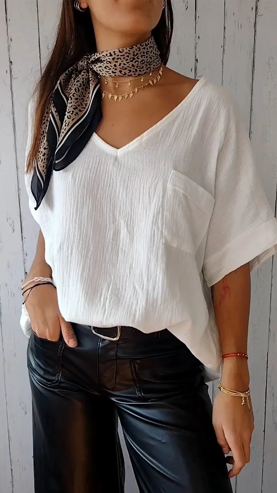 Solid Color V-neck Loose T-shirt👕Buy 2 Free Shipping