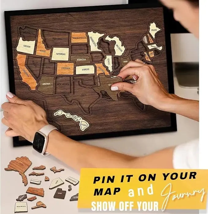 🔥LAST DAY 50% OFF - 🇺🇸 Wooden USA Travel Map Puzzle🧩A Stylish Way to Track Your Journey & Memories