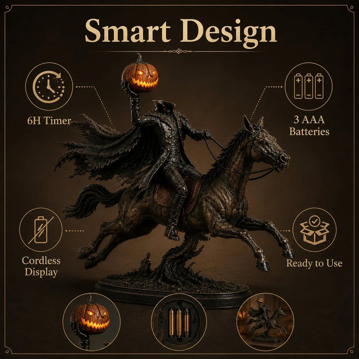 ⏰Limited Stock 50% OFF - 🎃🏇Midnight Chase Headless Horseman Statue✨
