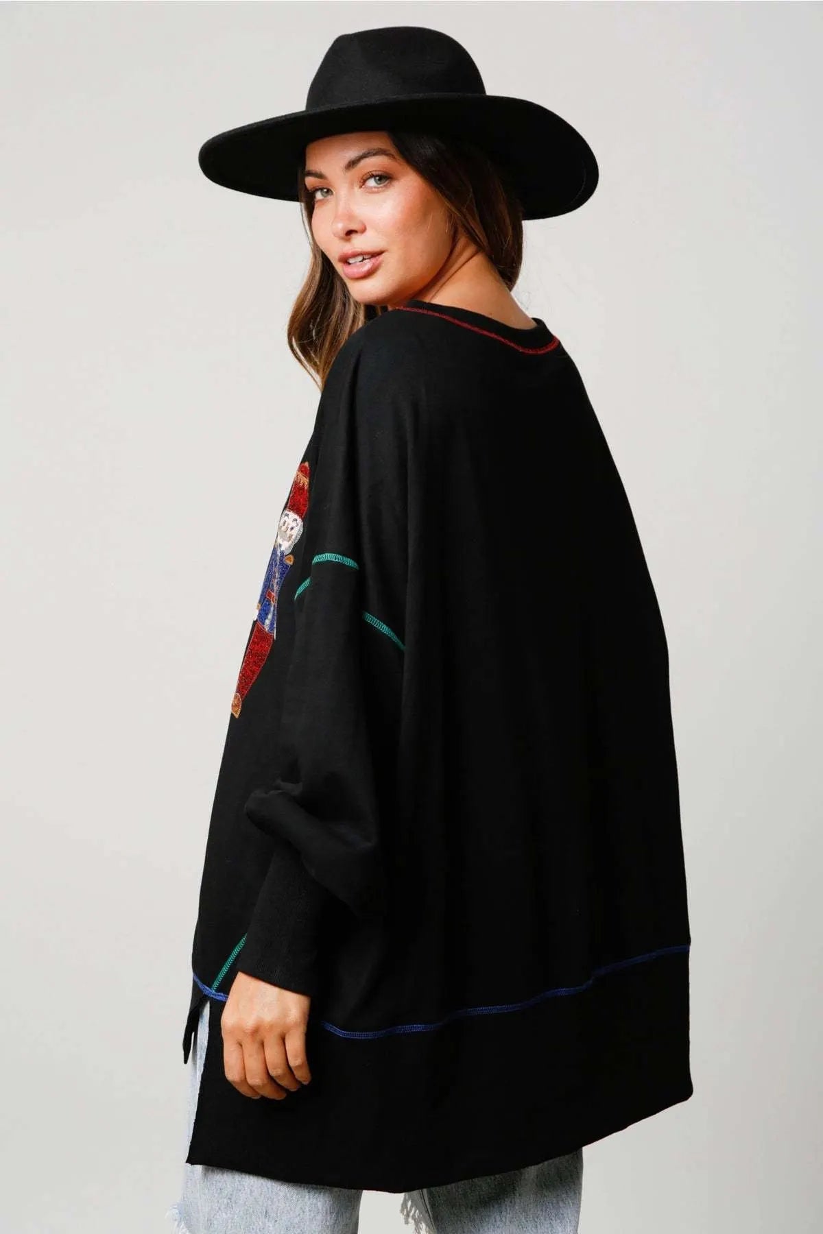 Christmas Sequin Print Crew Neck Long Sleeve Sweatshirt (Buy 2 Free Shipping)