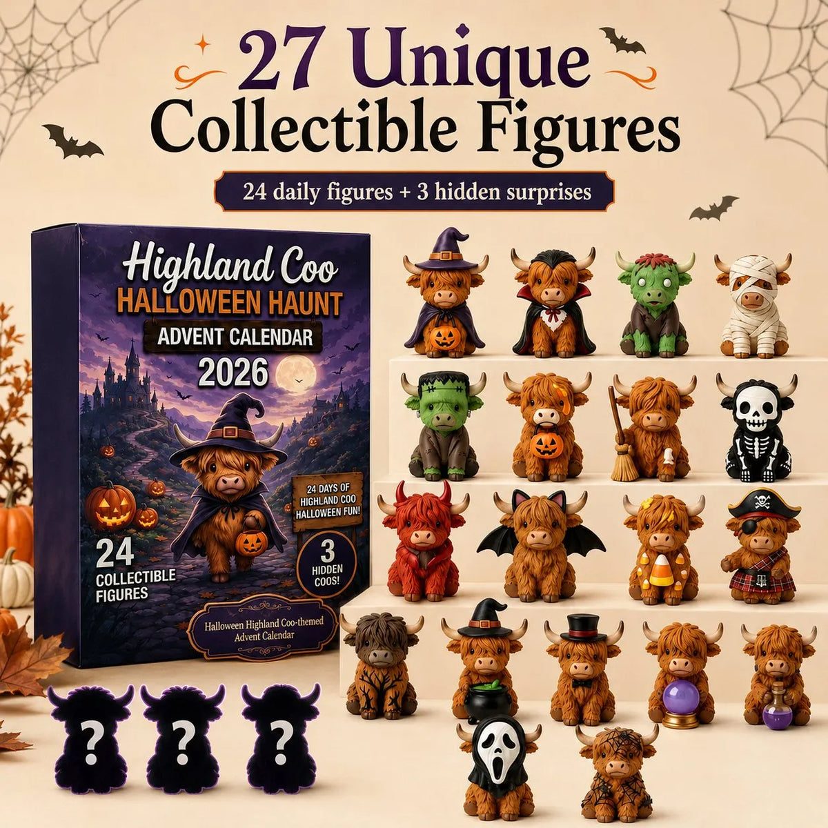 🎉🎃 Highland Coo Halloween Advent Calendar 2026 – 27 Cute Collectible Figures Countdown Set
