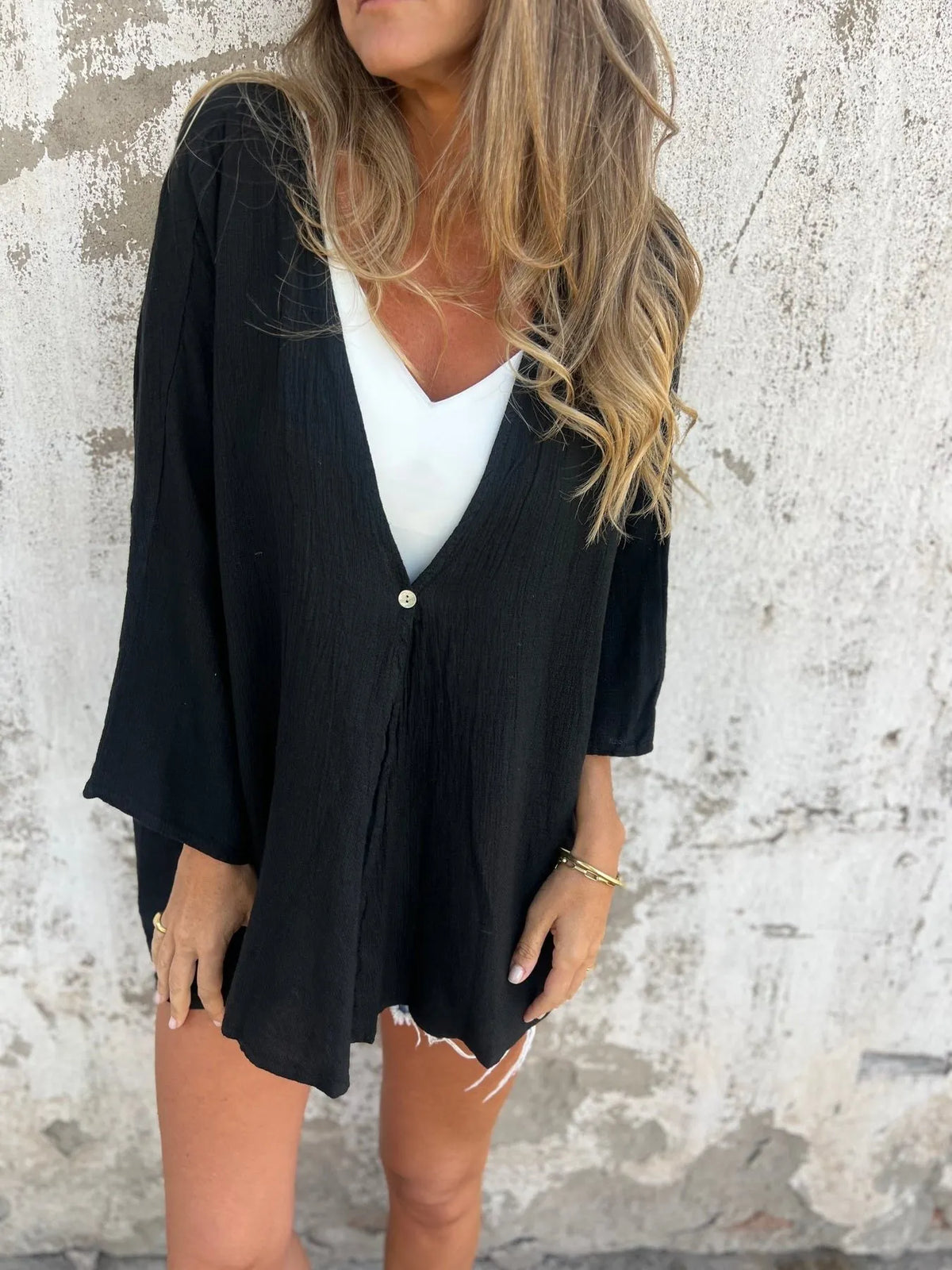 One Button V-neck Loose Cardigan