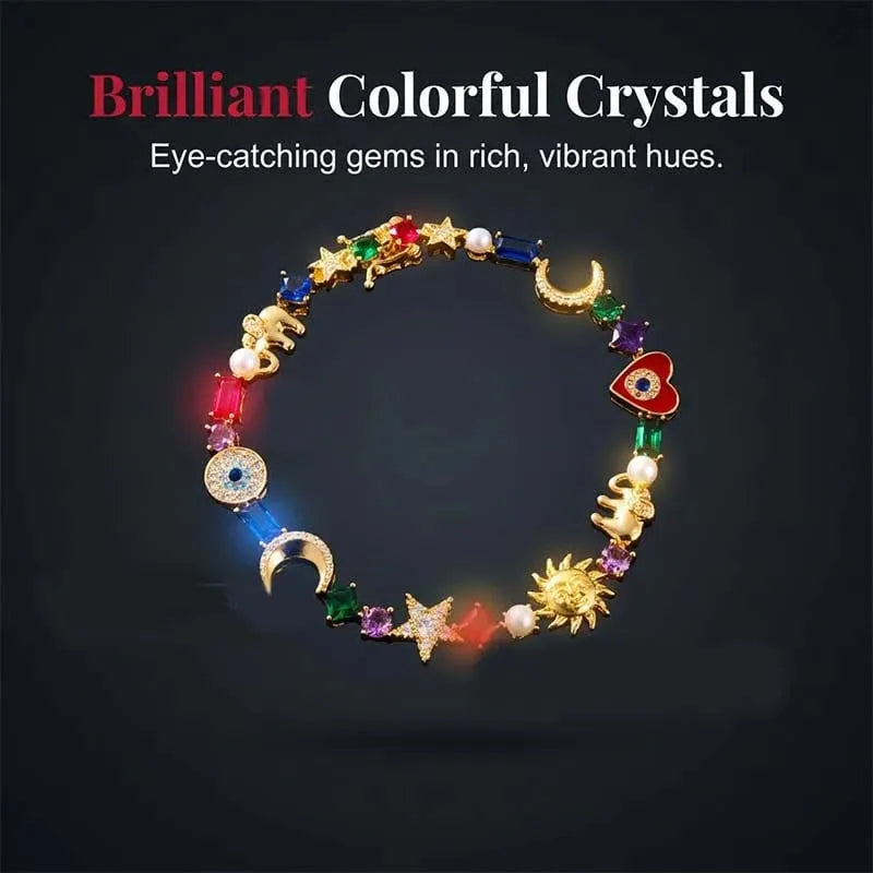🔥Last Day 49% OFF - 💫🔮 Celestial Charm Bracelet – ✨Sun, Moon, Stars, Multi-Color Crystals