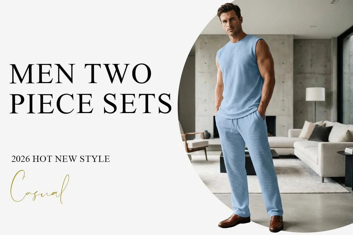 🔥 49% OFF Father’s Day Special ⏰🎁 Men’s Rib Knit 2-Piece Set – Sleeveless Tank & Baggy Wide-Leg Pants