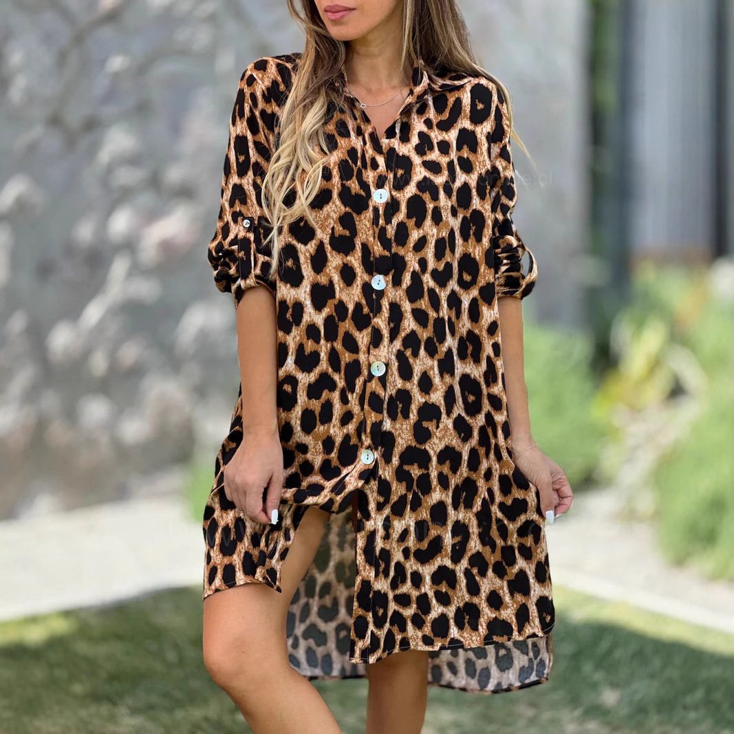 Casual Leopard Print Button-Down Dress