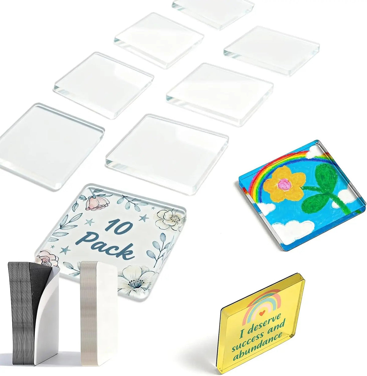 🎉10 Pack  2" x 2" Clear Acrylic DIY Fridge Magnet Set with Adhesive Backing – Square Magnetic Photo Frames with Stunning 3D Effect 💕
