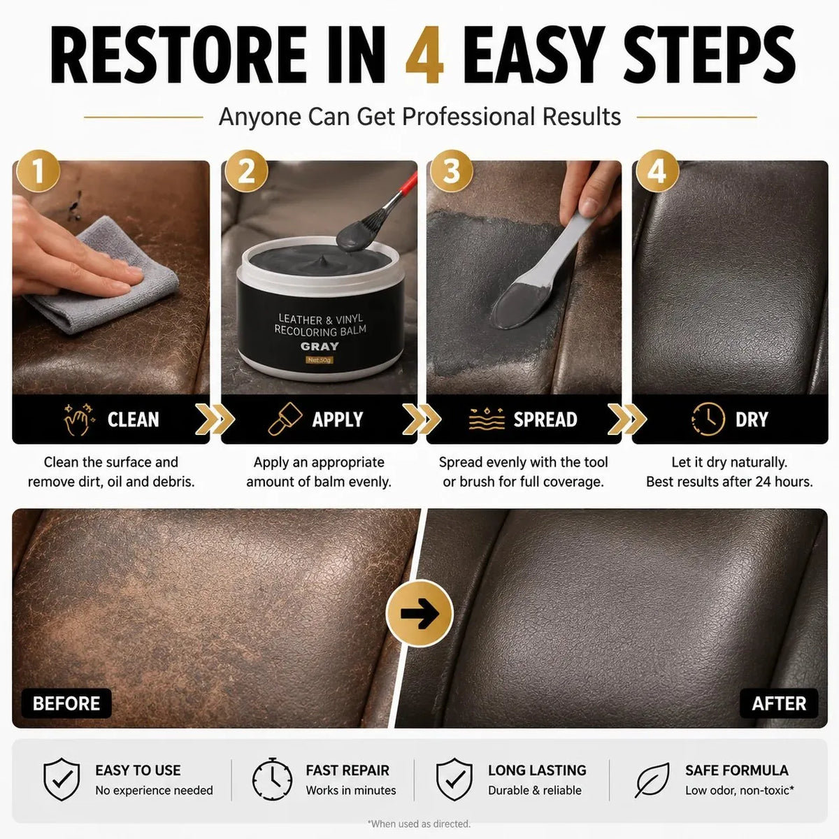🔥HOT SALE🔥Leather & Vinyl Recoloring Balm Kit – Restore Faded Seats, Sofas & Shoes