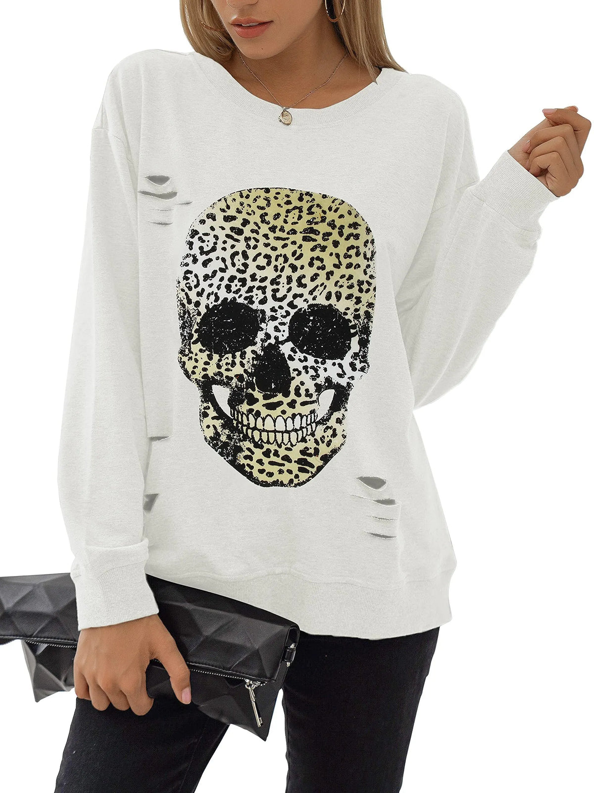 Women's Halloween Sweatshirts Skull Graphic Long Sleeve Pullover Tops