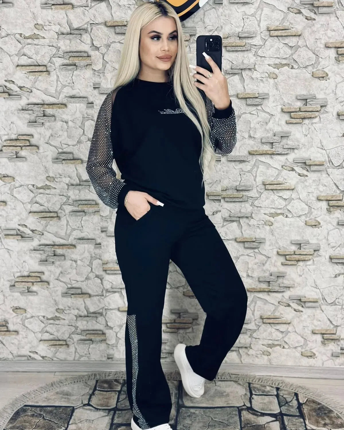 Women's Chic Casual Two-piece Set with Transparent Mesh Details