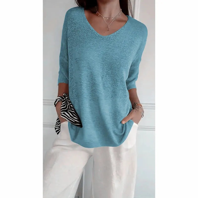 🔥Spring Sale 49% OFF - Solid V-neck knitted top