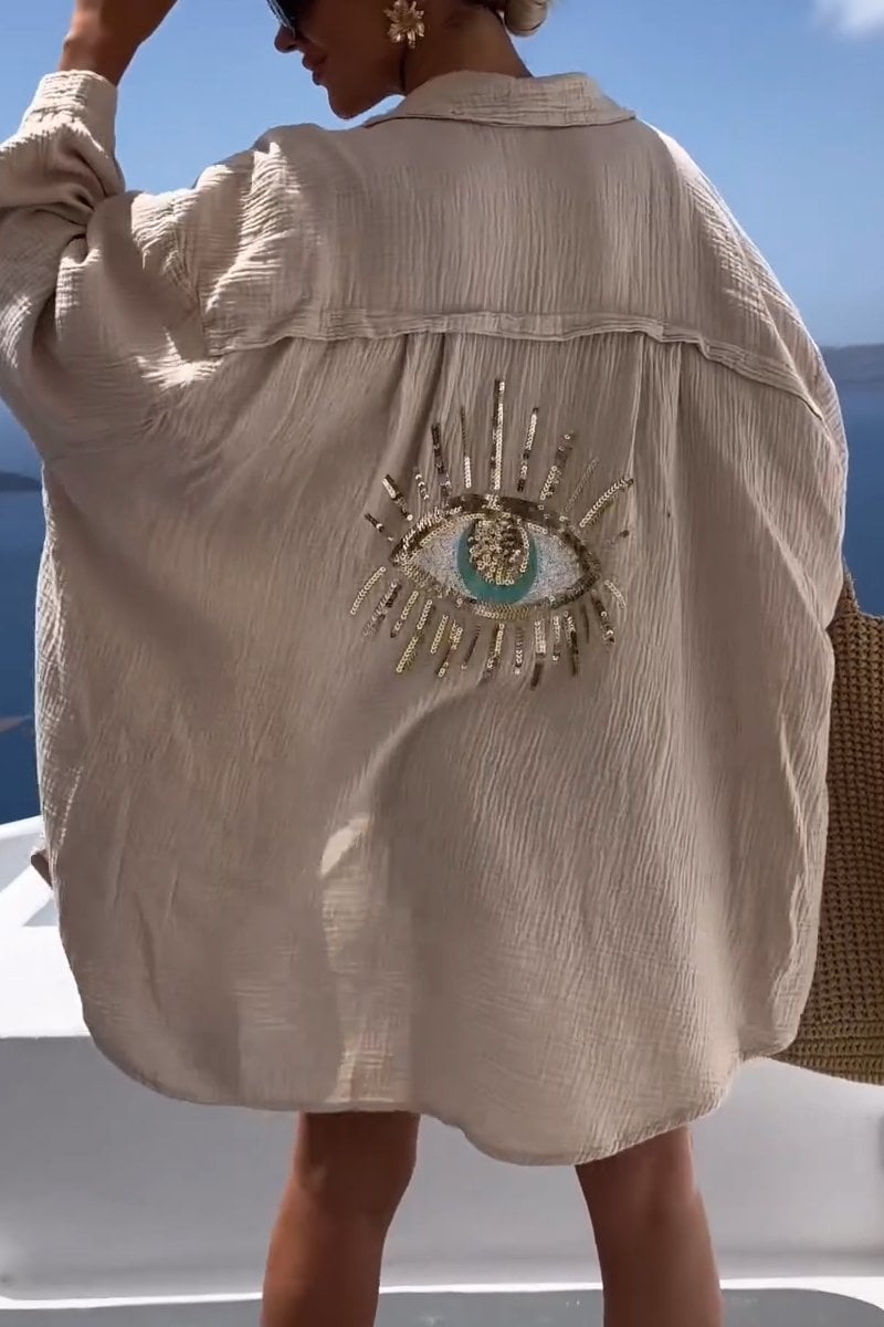 Evil Eye Casual Sequin Beaded Shirt (Buy 2 Free Shipping)