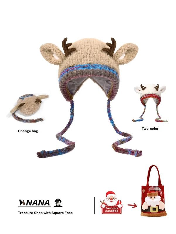 🎄🦌Handmade Knitted Christmas Antler 2-in-1 (Hat/Handbag)🧶2