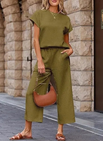 Women's Casual Textured Tops and Wide Leg Pants Lounge Sets (Buy 2 Free Shipping)