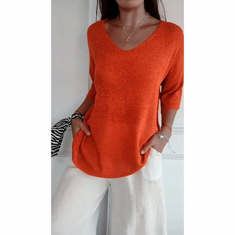 🔥Spring Sale 49% OFF - Solid Color Knitted V-neck Top