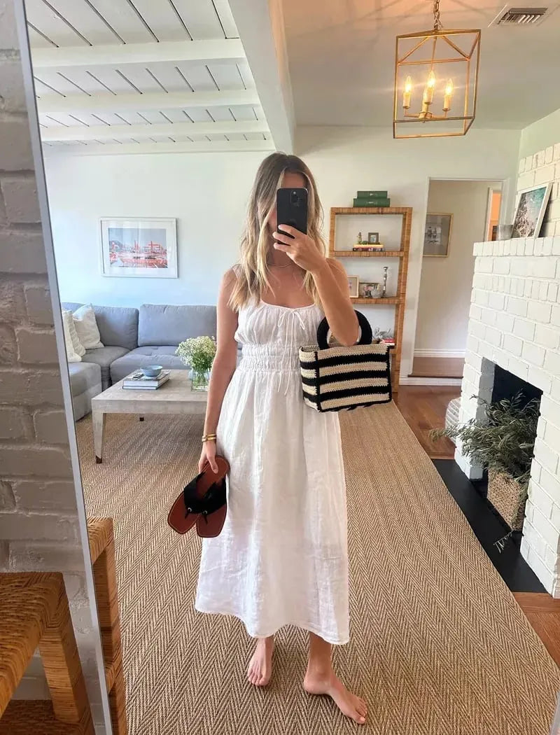 Smocked Linen Dress (Buy 2 Free Shipping)