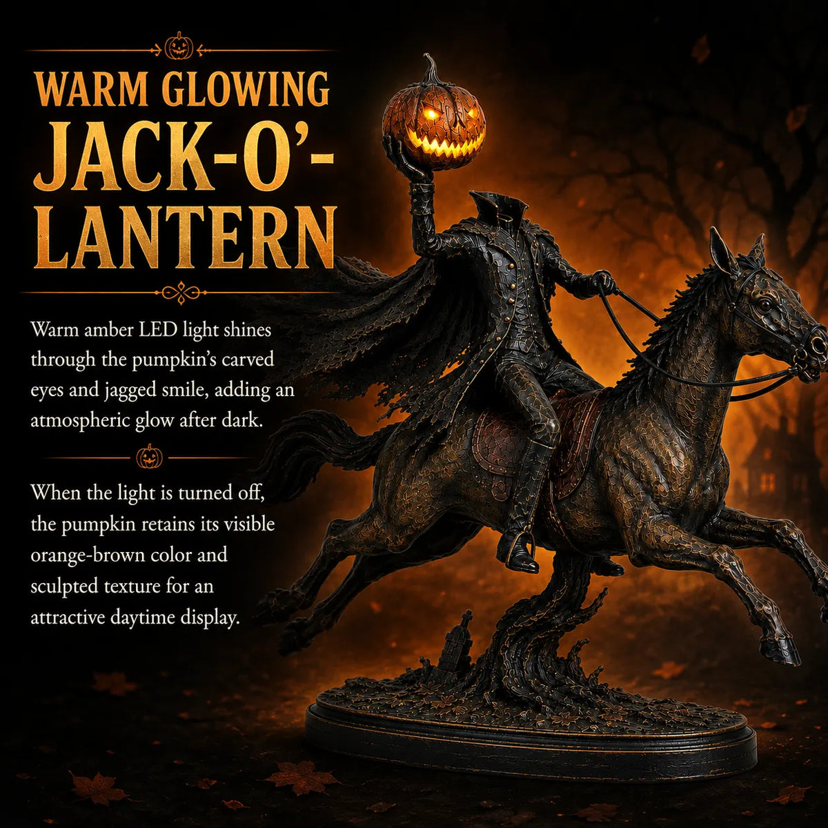 Lighted Headless Horseman Statue
