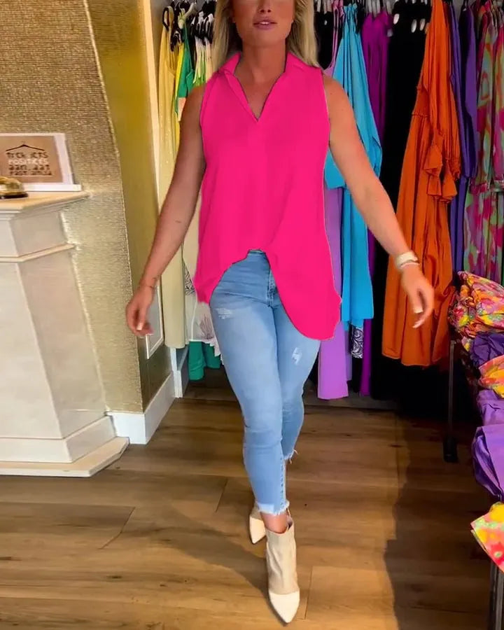 Sleeveless lapels shirred top (Buy 2 Free Shipping)