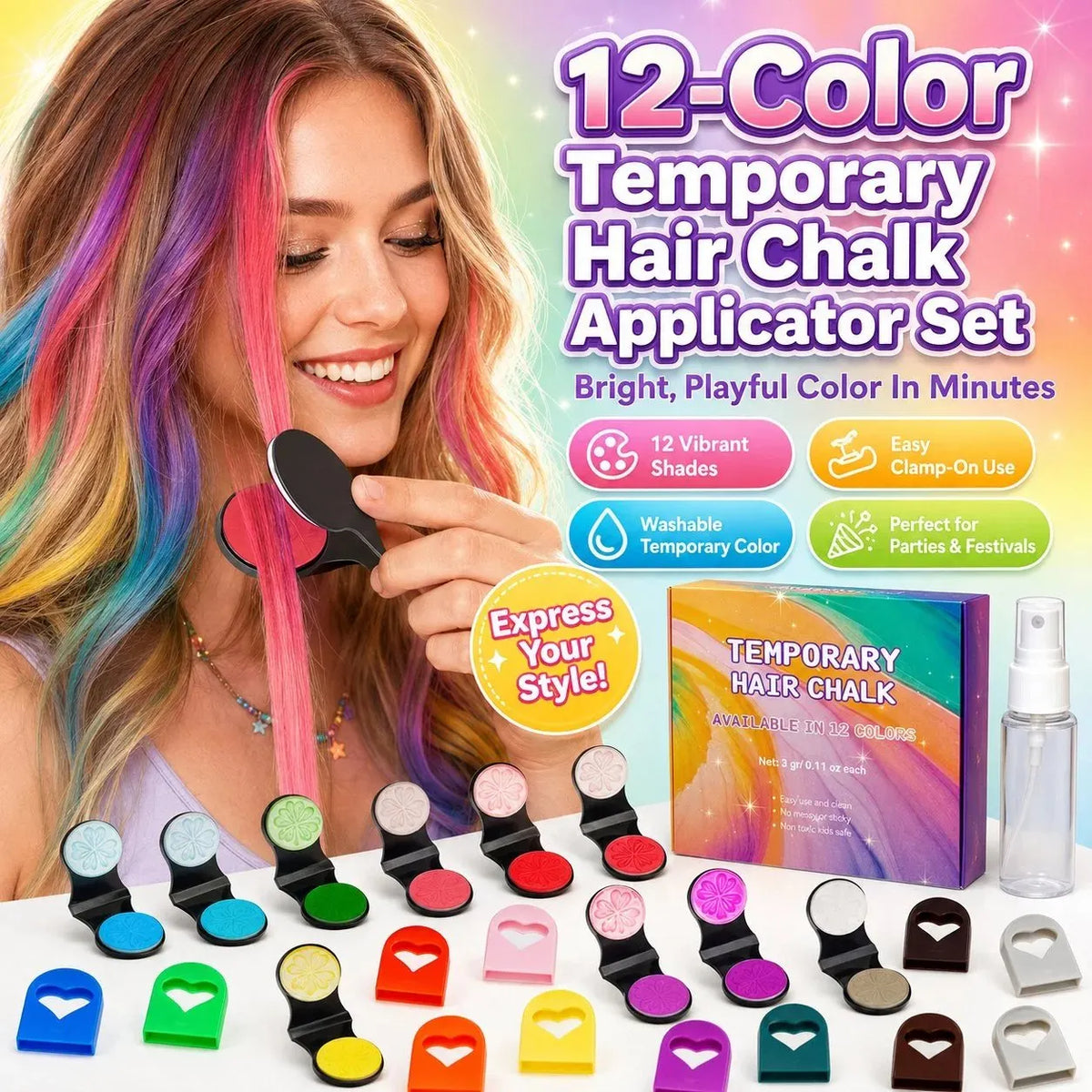🔥 HOT SALE 🔥🌈12-Color Temporary Hair Chalk Applicator Set