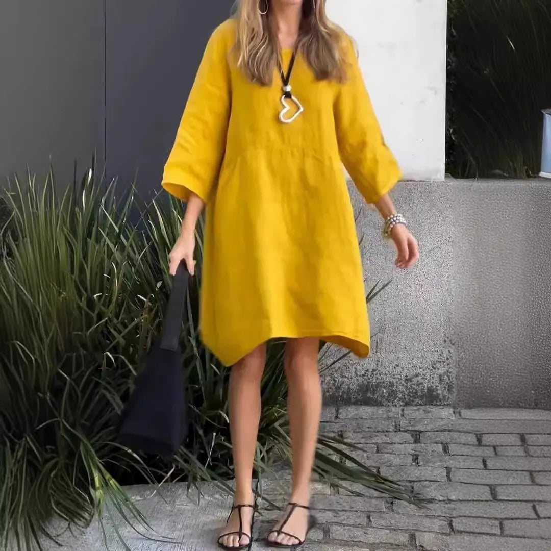 Solid Color Loose Casual Pocket Cotton-Linen Dress (Buy 2 Free Shipping)