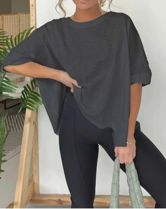 HOT SALE ROUND NECKLINE OVERSIZED MIDI LENGTH BOXY TEE