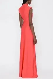 Genis Hollow Elastic Bust High Neck Sleeveless Gathered Maxi Dress