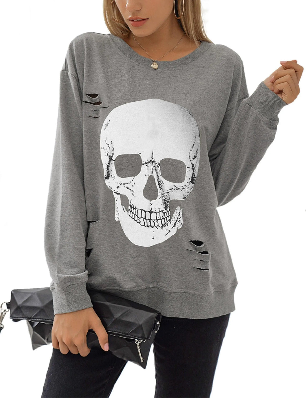 Women's Halloween Sweatshirts Skull Graphic Long Sleeve Pullover Tops
