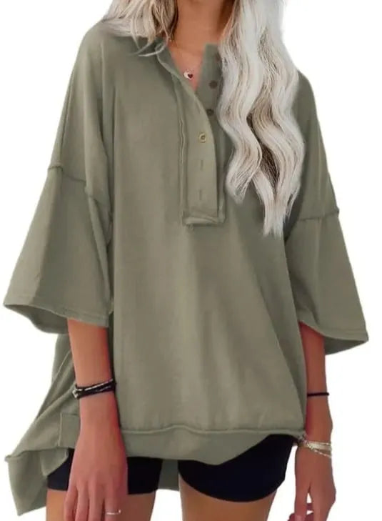 Oversized Casual Henley Summer Tops Tees (Buy 2 Free Shipping)
