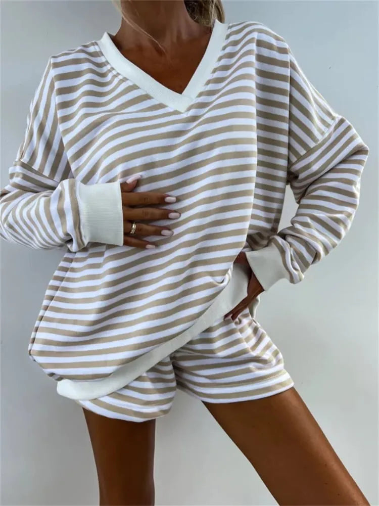 Women's V-neck Long-sleeved Casual Two-piece Suit