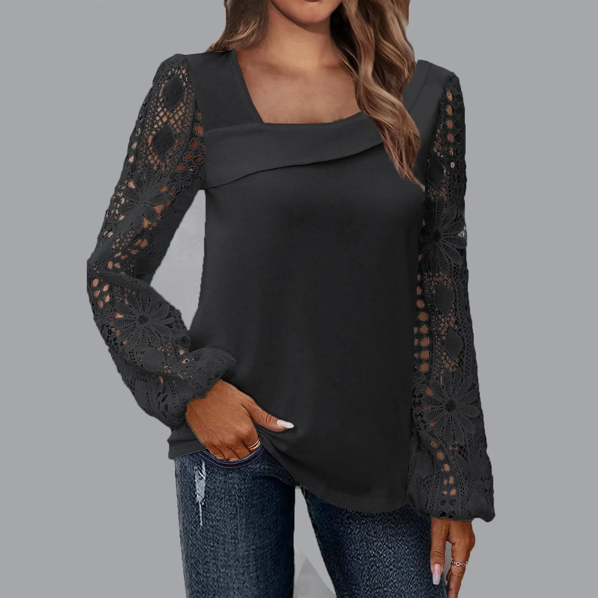 Lace Sleeve Patchwork Top (Buy 2 Free Shipping)