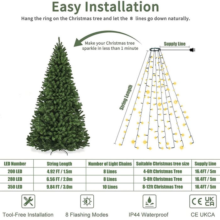 Christmas Tree Waterfall Lights with Ring