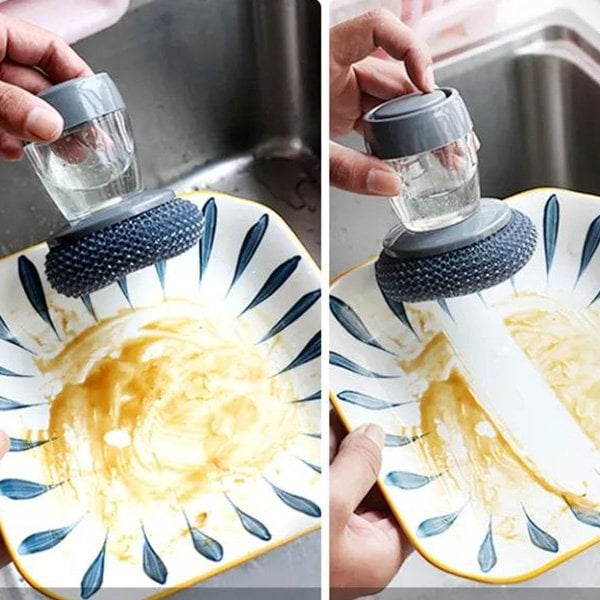 💖Kitchen Brush Utensils Cleaner Press Type Non-Stick Oil Automatic Hydraulic Dishwashing Decontamination Tools Pot Artifact